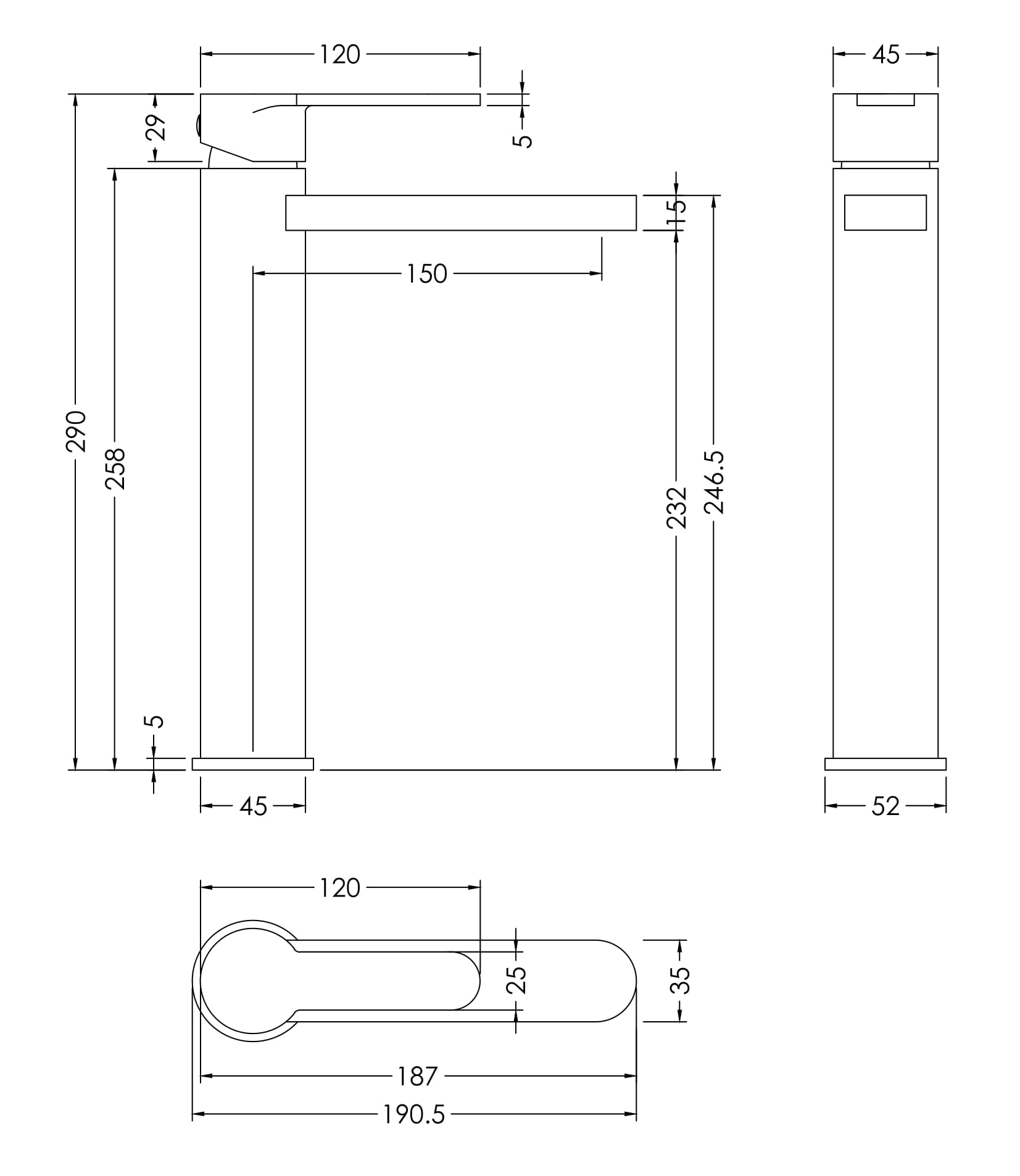 Nuie High-Rise Mono Basin Mixer (No Waste) WIN770 - Image 2