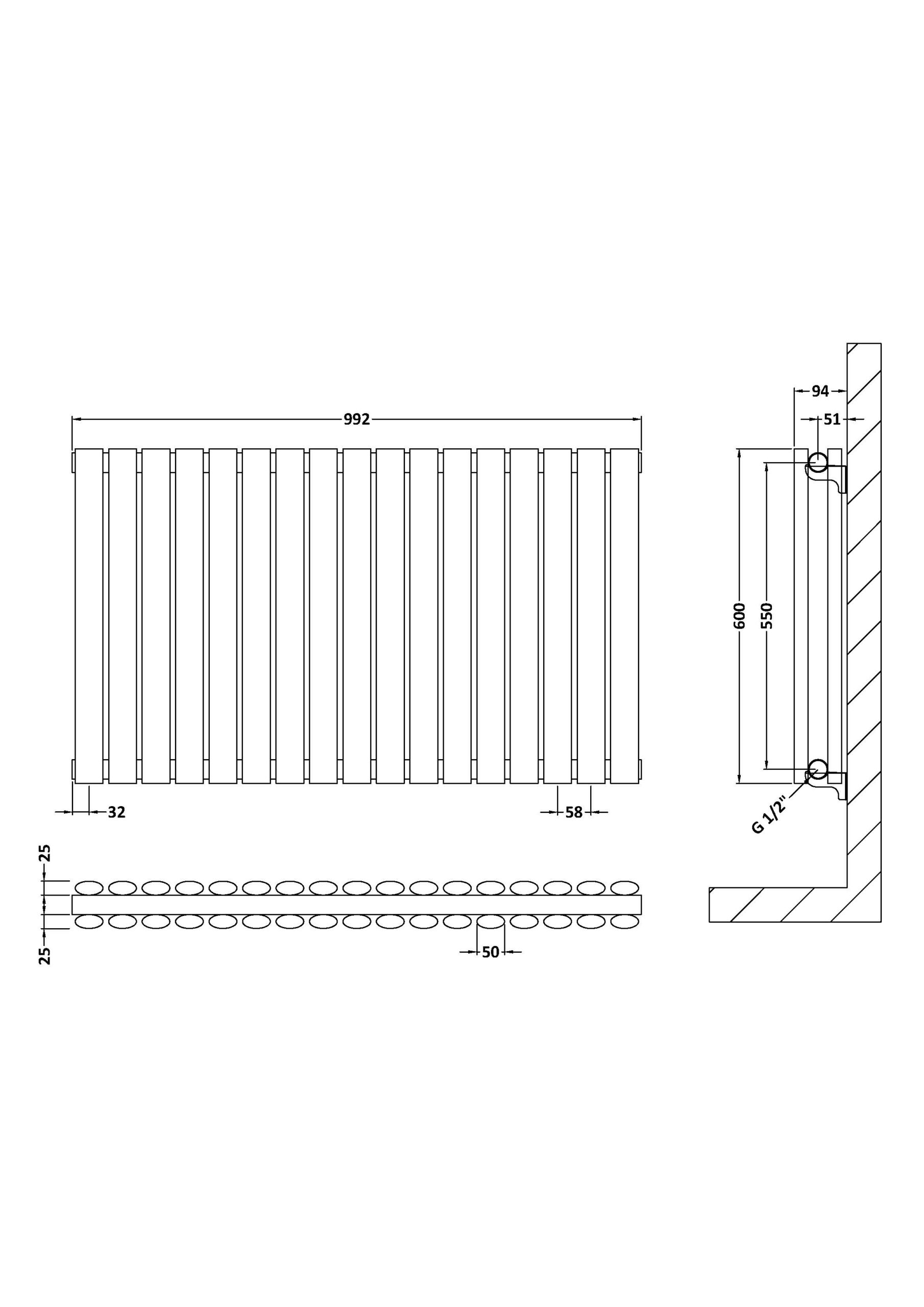 Nuie Horizontal Double Panel Radiator 600 x 992 HL339D - Image 2
