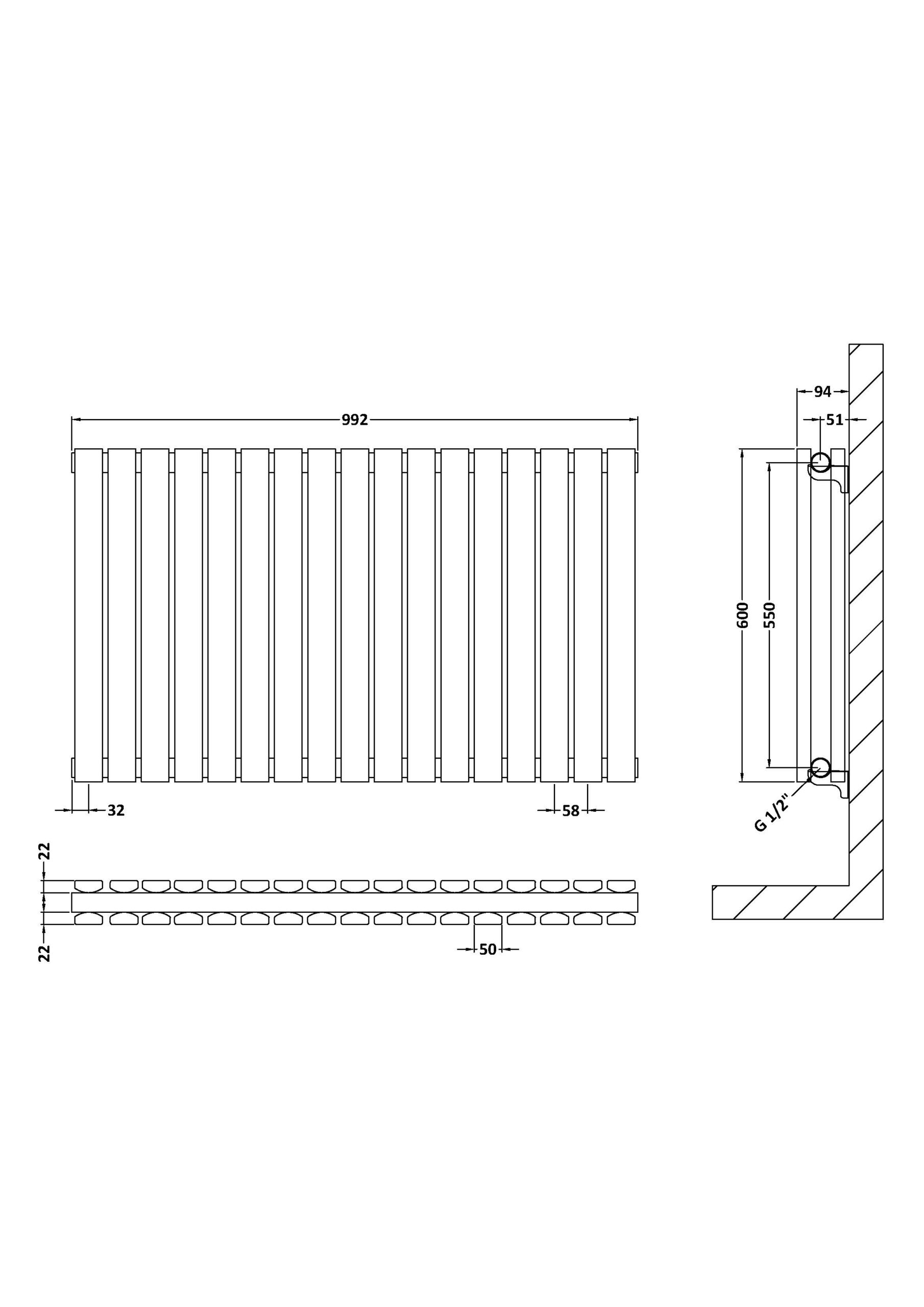 Nuie Horizontal Double Panel Radiator 600 x 992 HLA56D - Image 2