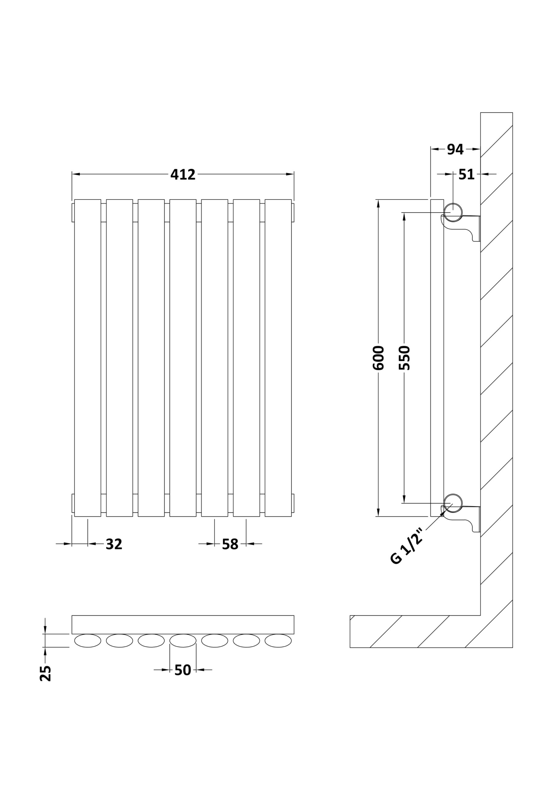 Nuie Horizontal Single Panel Radiator 600 x 412 HL337 - Image 2