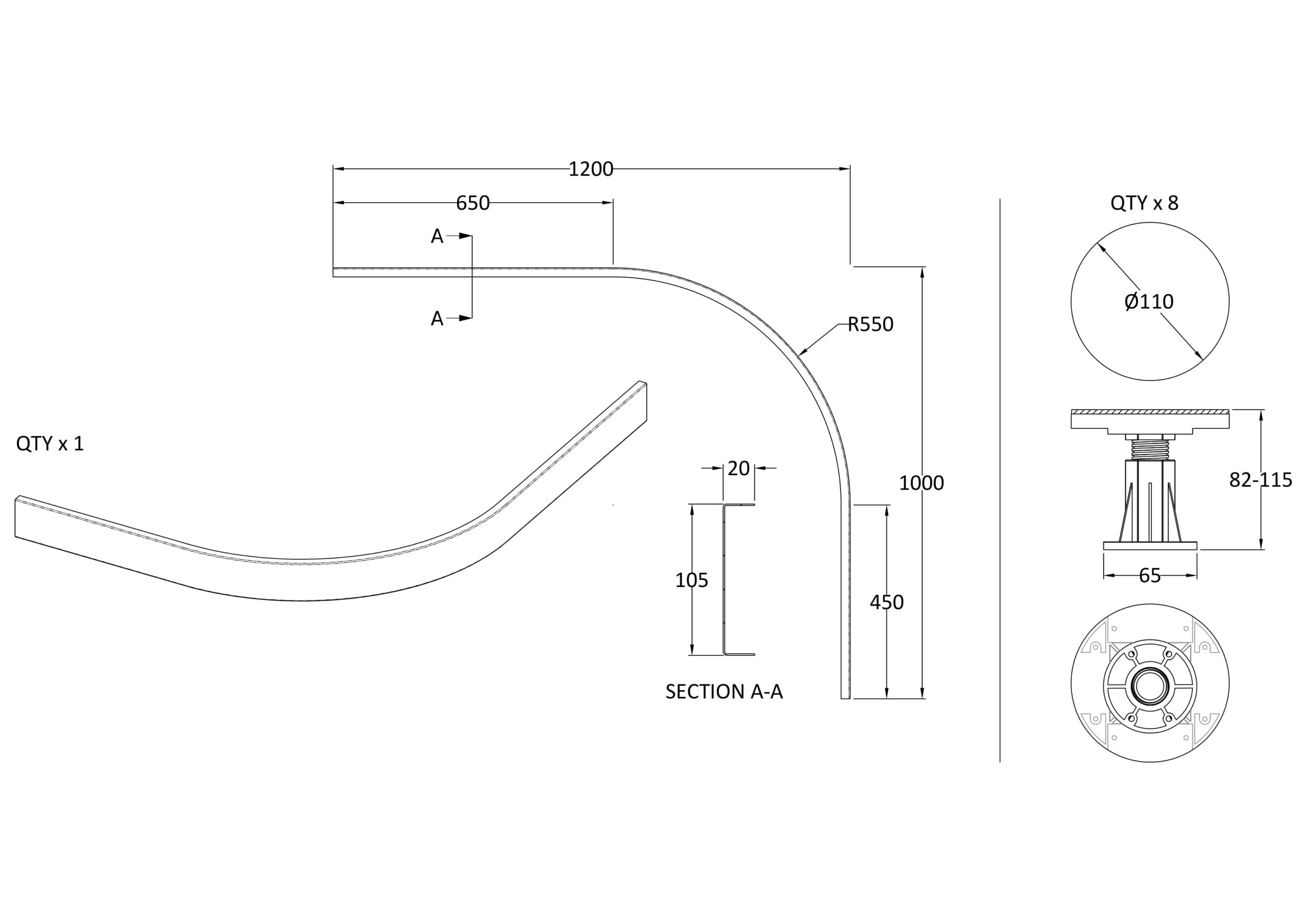 Nuie Leg Set Suitable for 1000-1200 Quad & Offset Trays LEG6S - Image 2