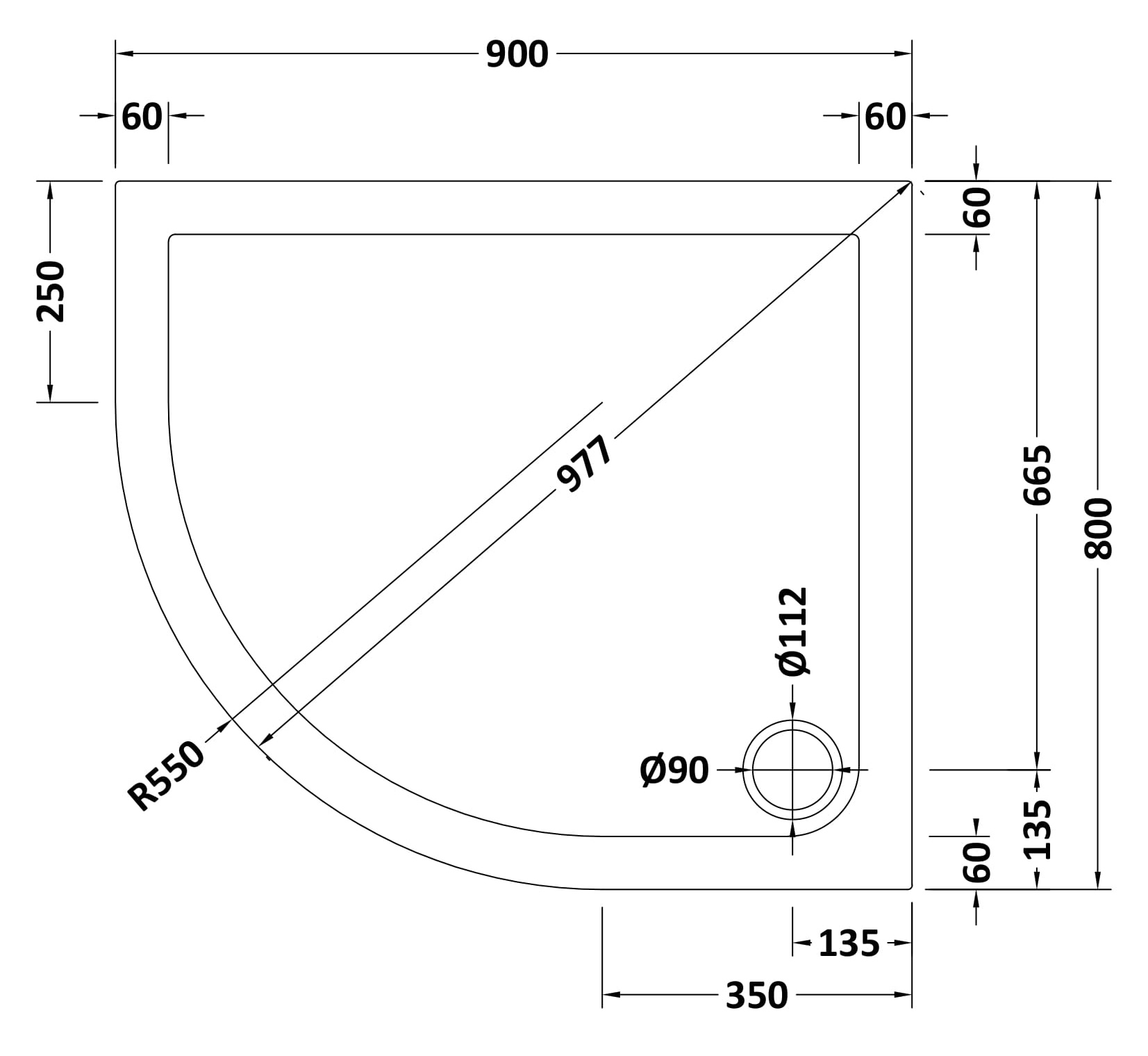 Nuie Offset Quad Shower Tray LH 900 x 800mm NTP103 - Image 2