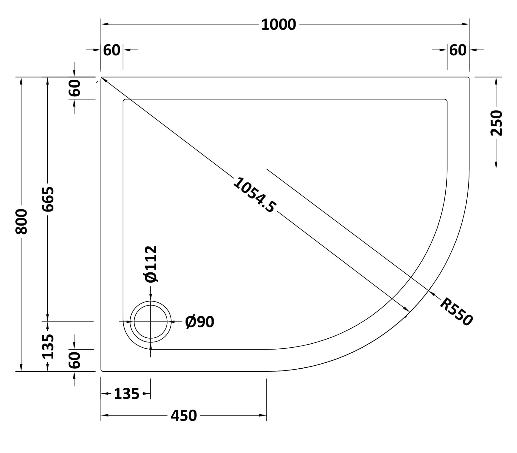 Nuie Offset Quadrant Shower Tray RH 1000 x 800mm TR71109 - Image 2