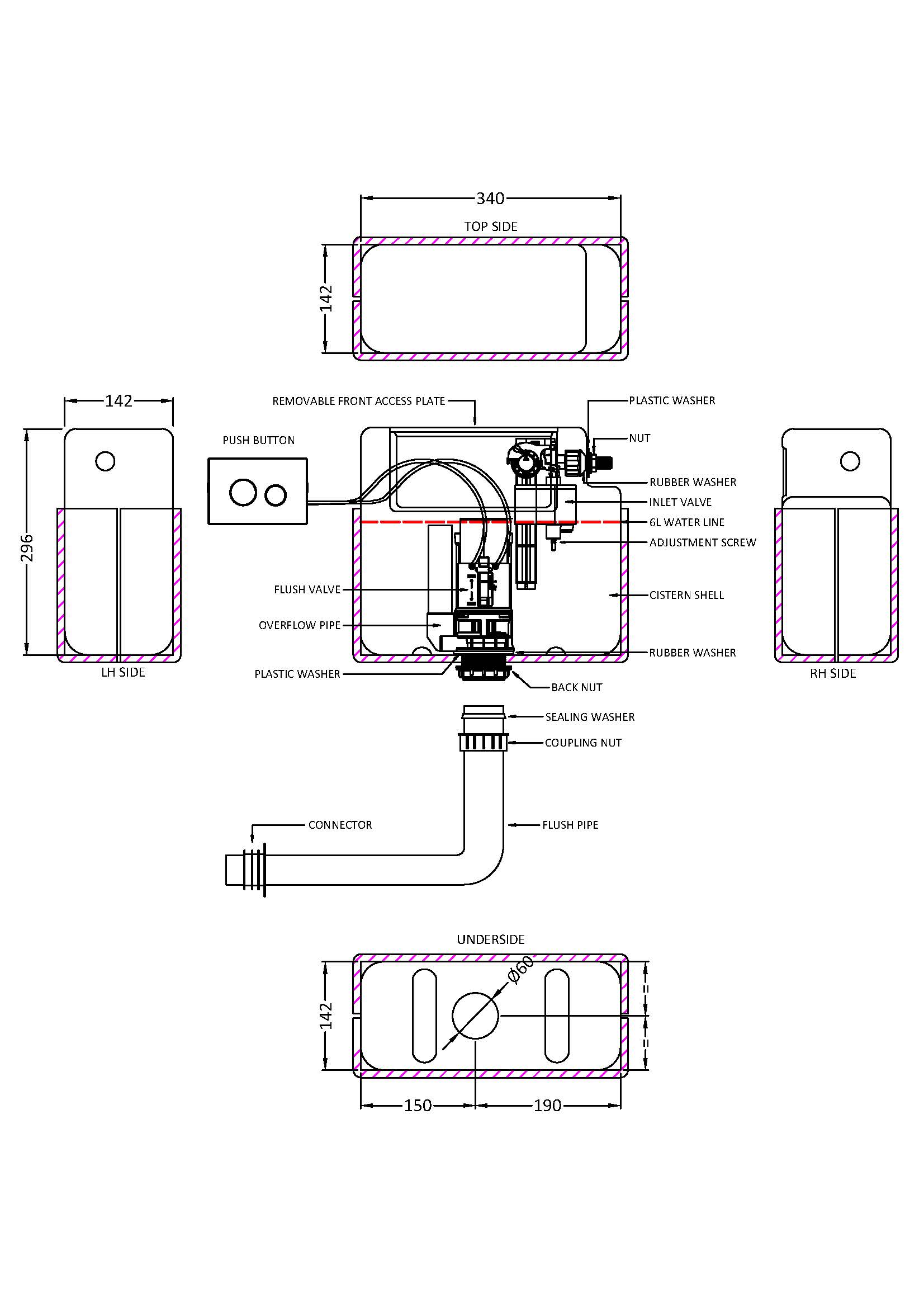 Nuie Pneumatic Dual Flush Universal Access Concealed Cistern XTY011M02 - Image 2