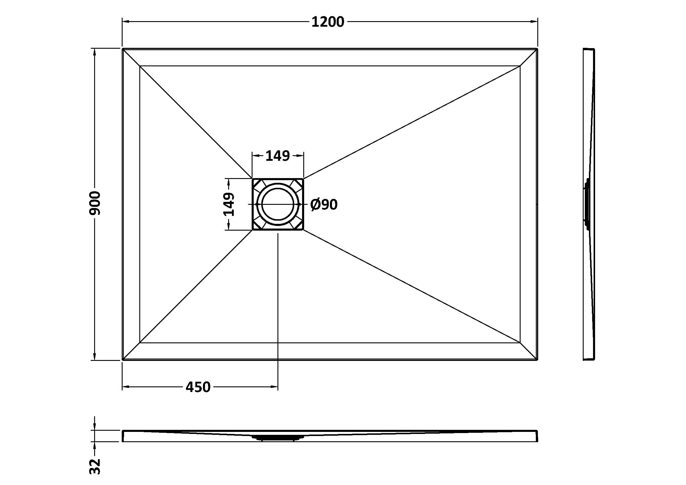 Nuie Rectangular Shower Tray 1200 x 900mm NLT61024 - Image 2