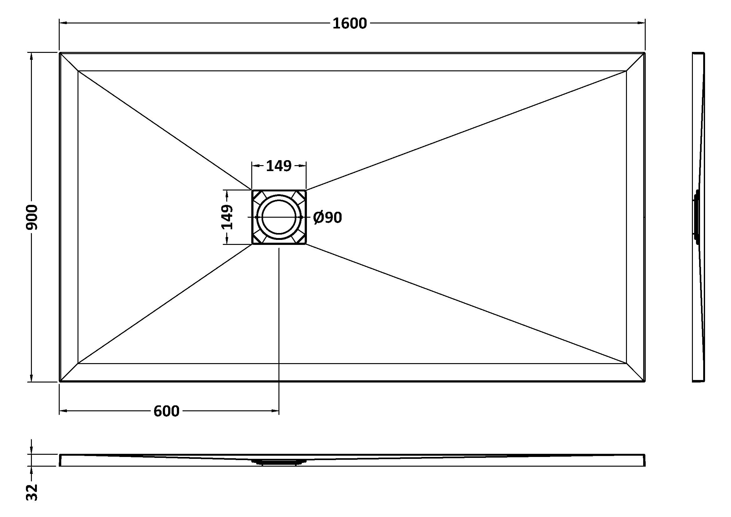 Nuie Rectangular Shower Tray 1600 x 900mm NLT61054 - Image 2