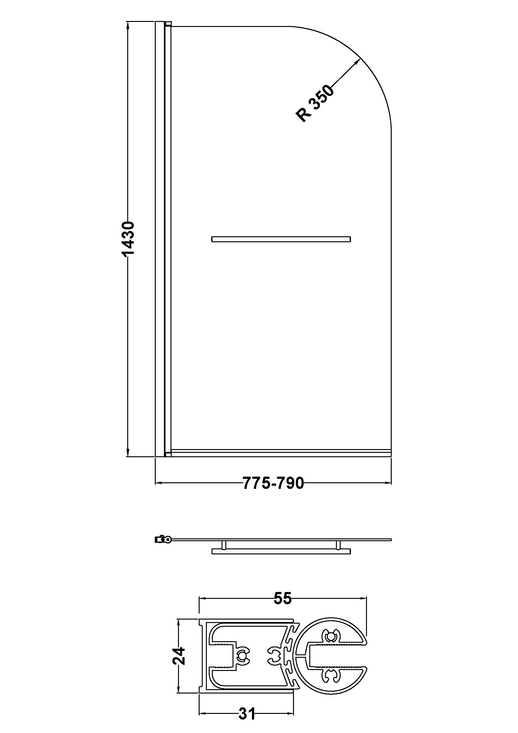 Nuie Round Bath Screen With Rail NSSR1 - Image 3