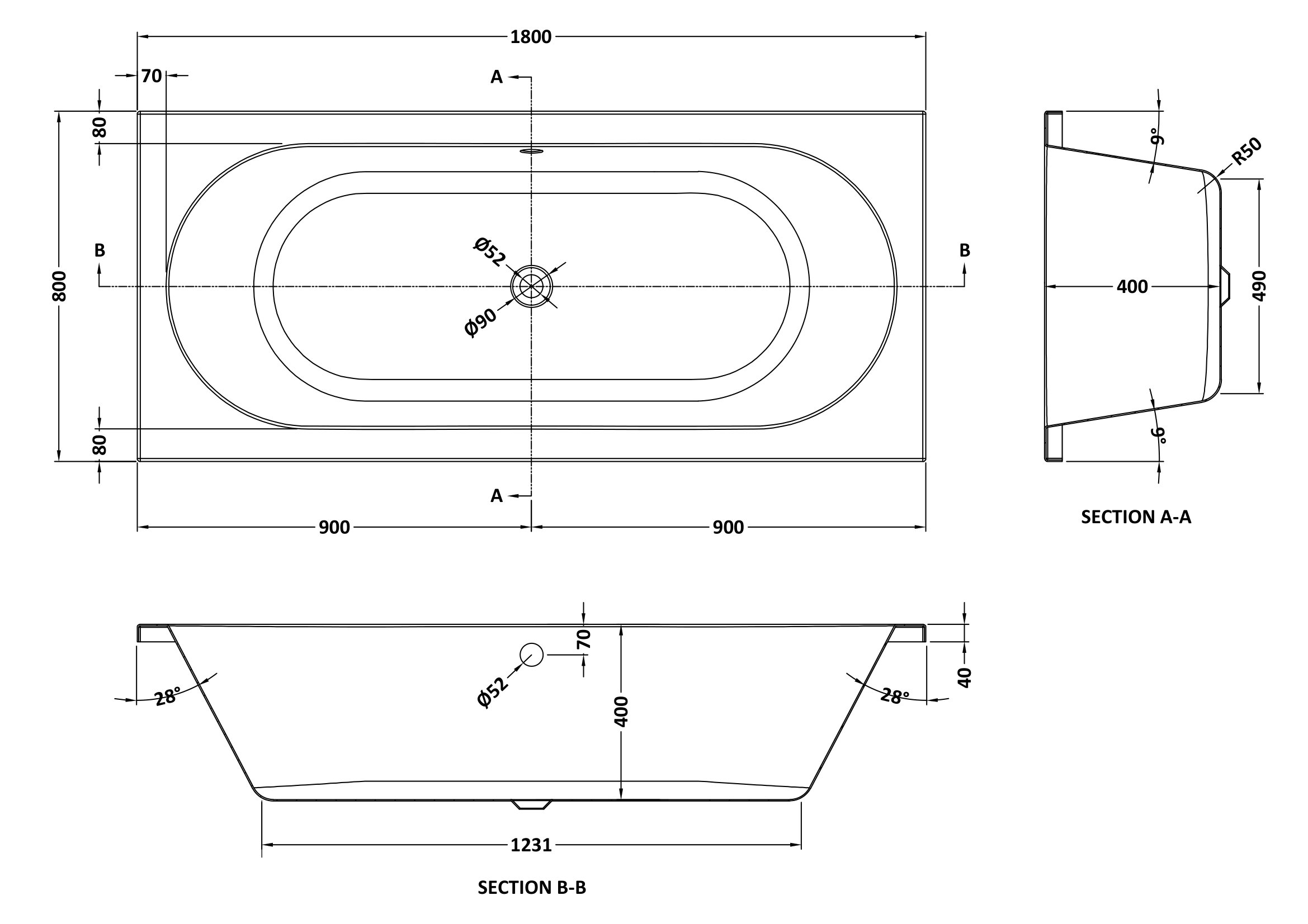 Nuie Round Double Ended Bath 1800 x 800mm NBA514 - Image 3