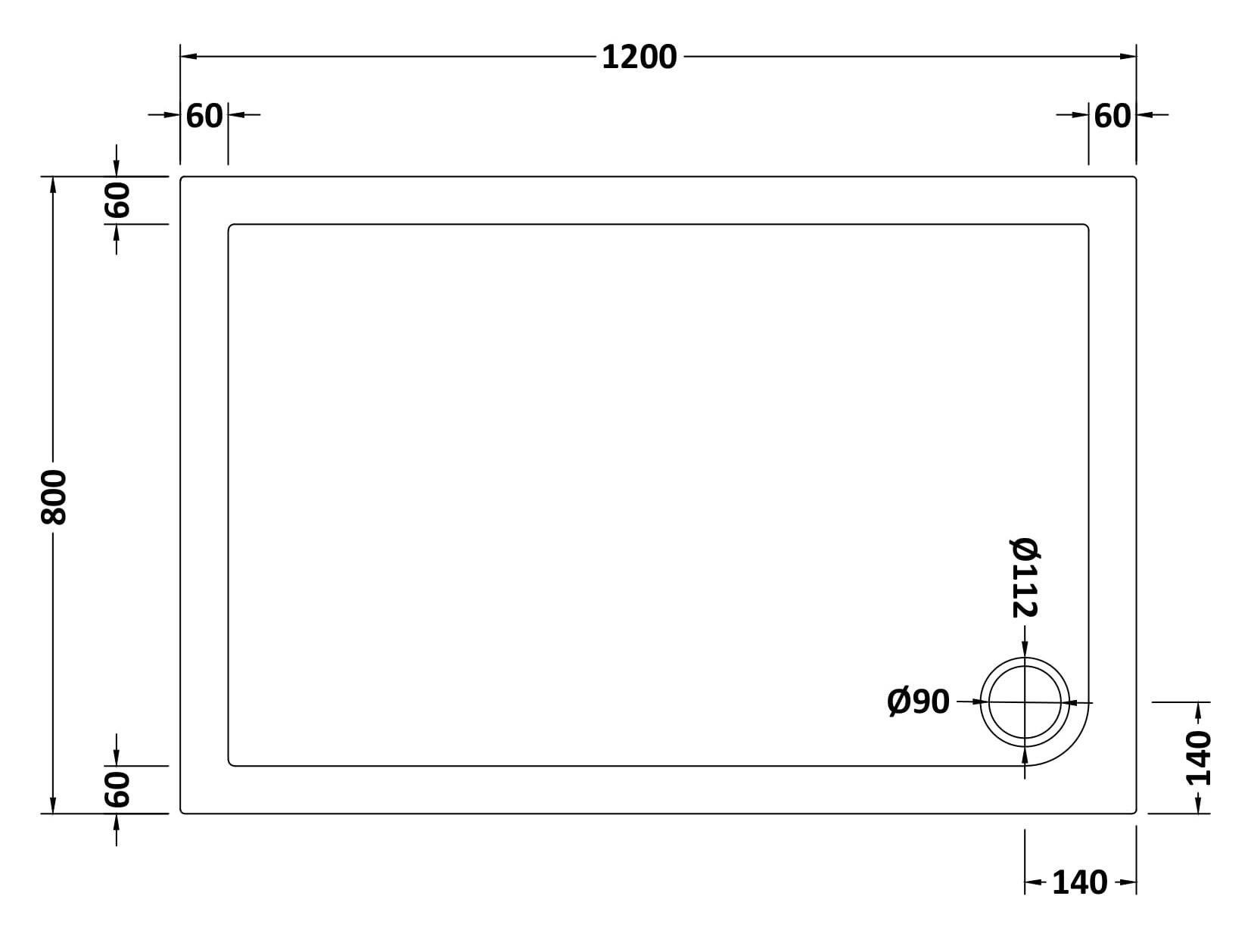 Nuie Slip Resistant Rectangular Shower Tray 1200 x 800mm NSR023 - Image 2