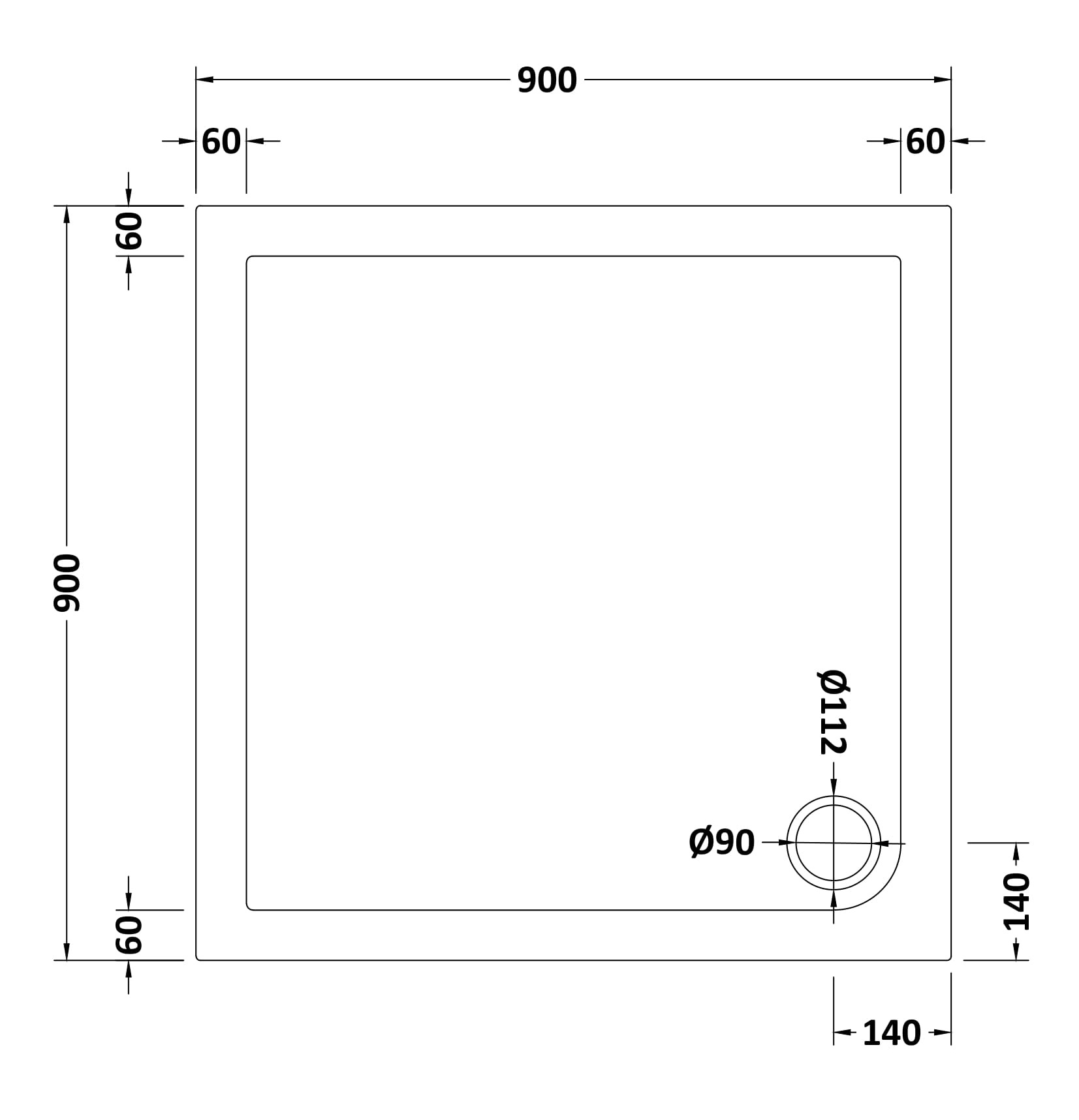 Nuie Slip Resistant Square Shower Tray 900 x 900mm NSR010 - Image 2