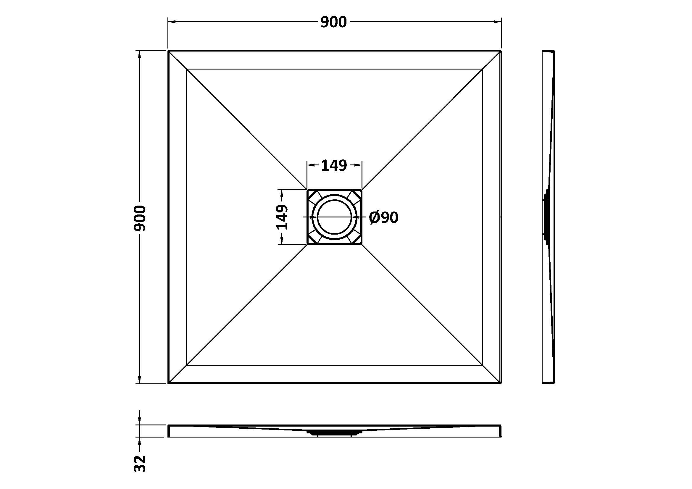 Nuie Square Shower Tray 900 x 900mm NLT61010 - Image 2