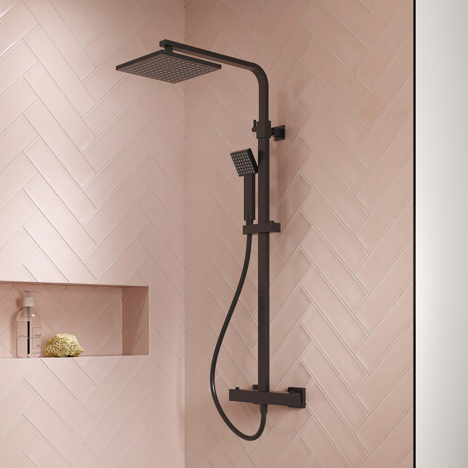 Nuie Square Thermostatic Bar Valve & Shower Kit JTY486 - Image 2