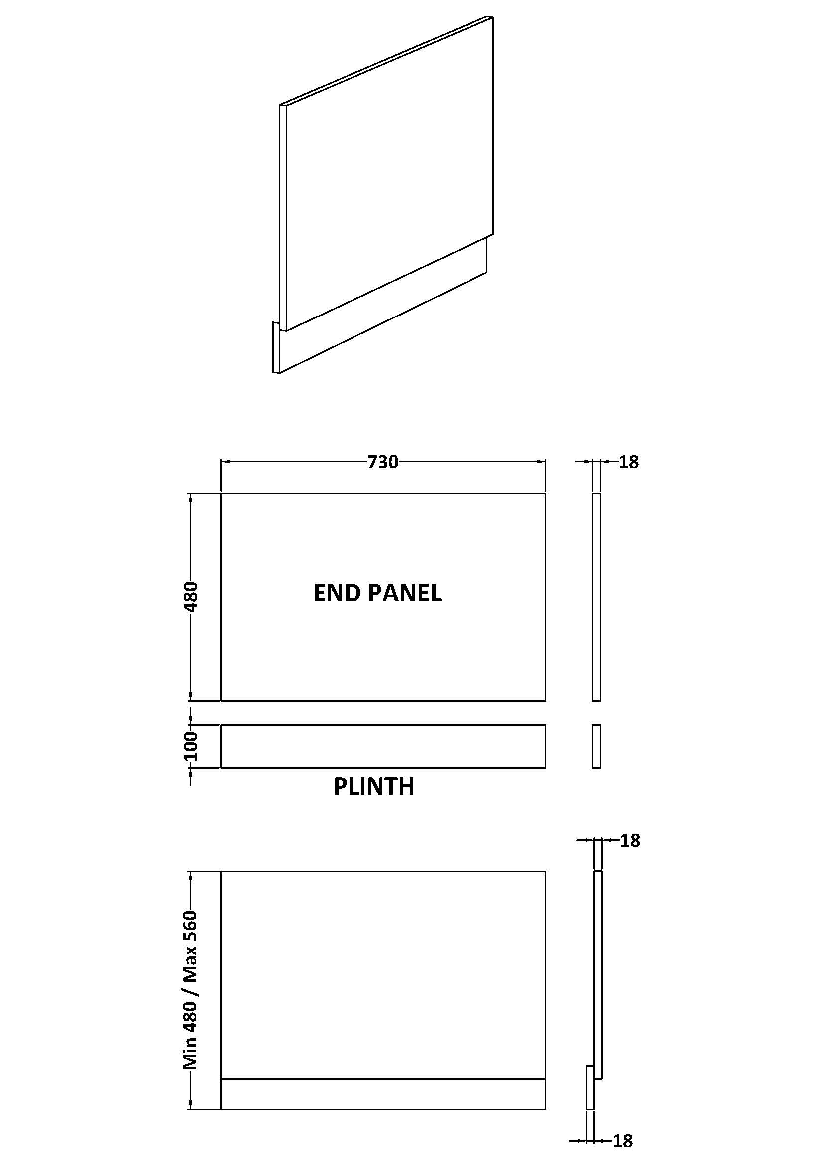 Nuie Straight End Panel & Plinth (750mm) BPR1412 - Image 2