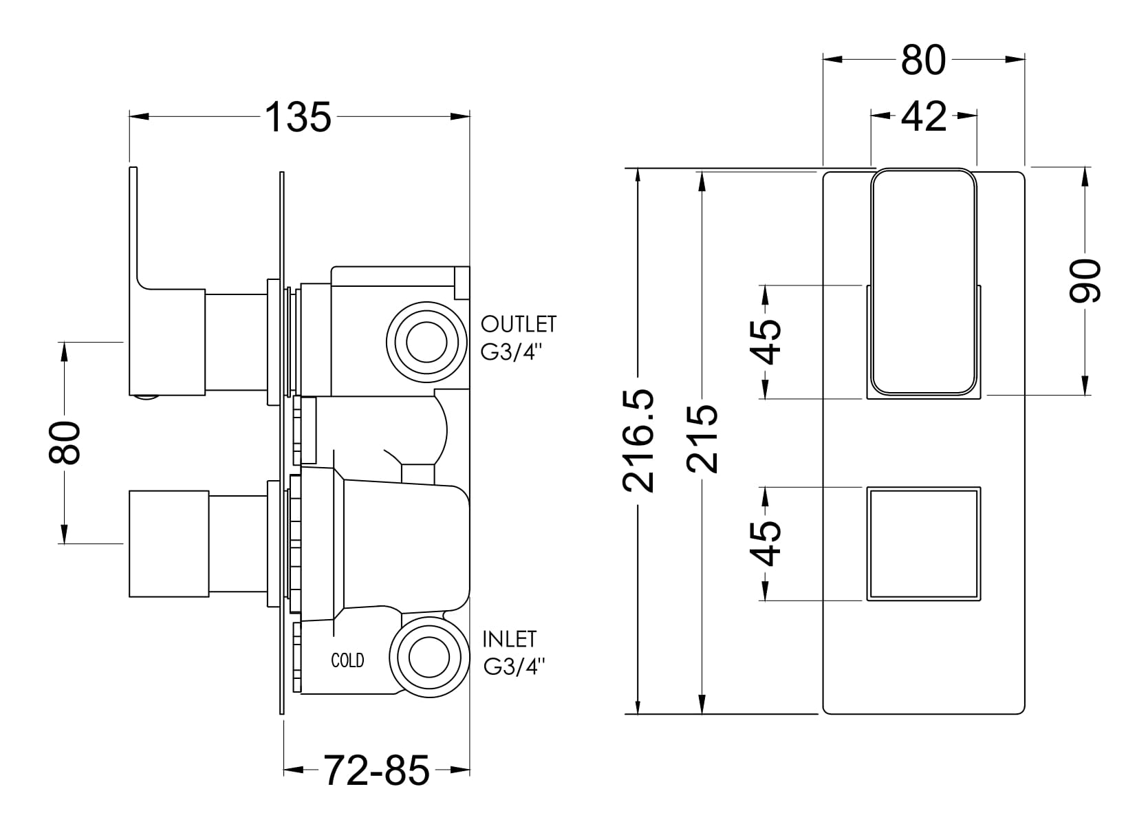 Nuie Twin Thermostatic Valve With Diverter WINTW02 - Image 3