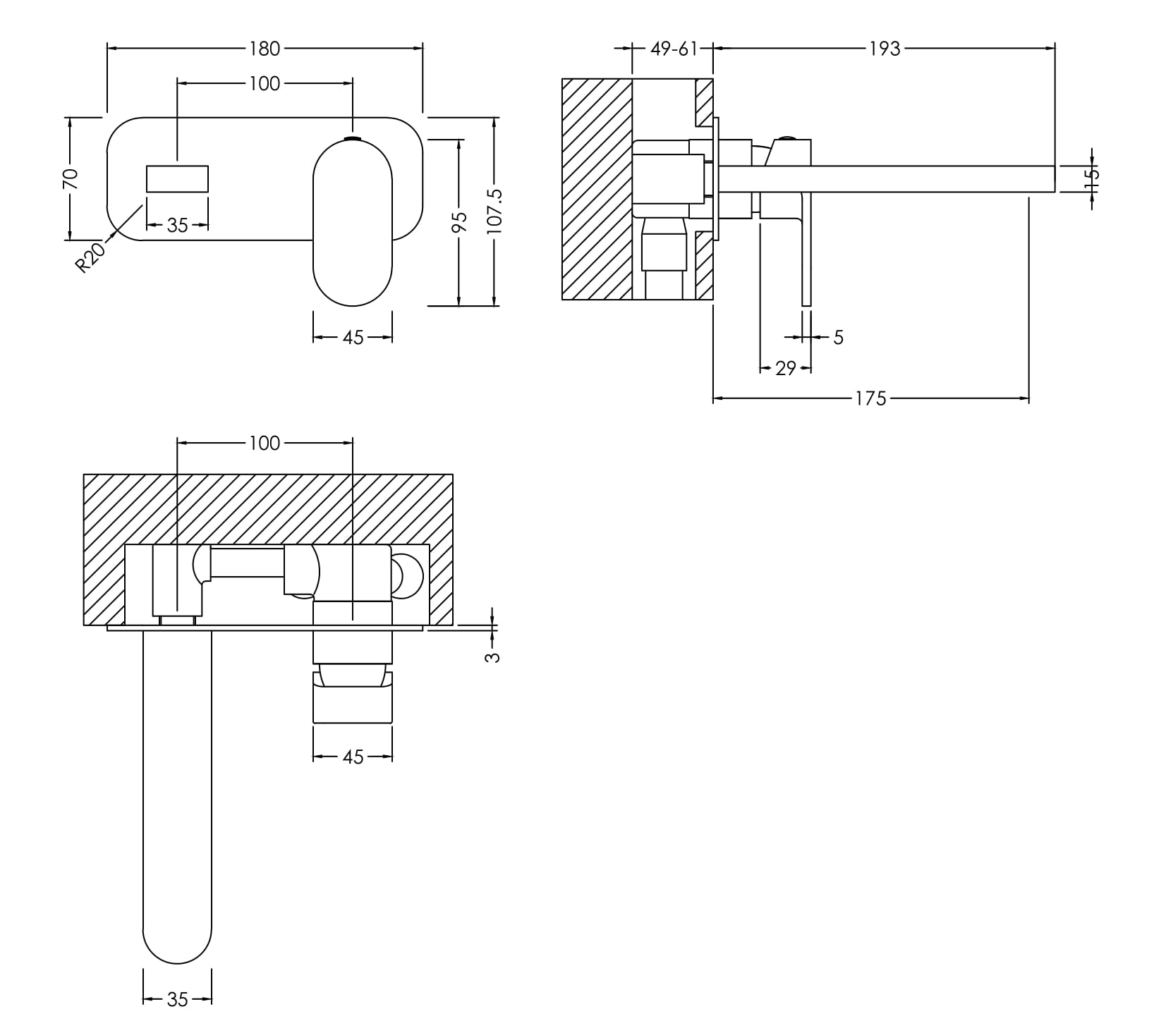 Nuie Wall Mounted 2 Tap Hole Basin Mixer With Plate BIN1528 - Image 2