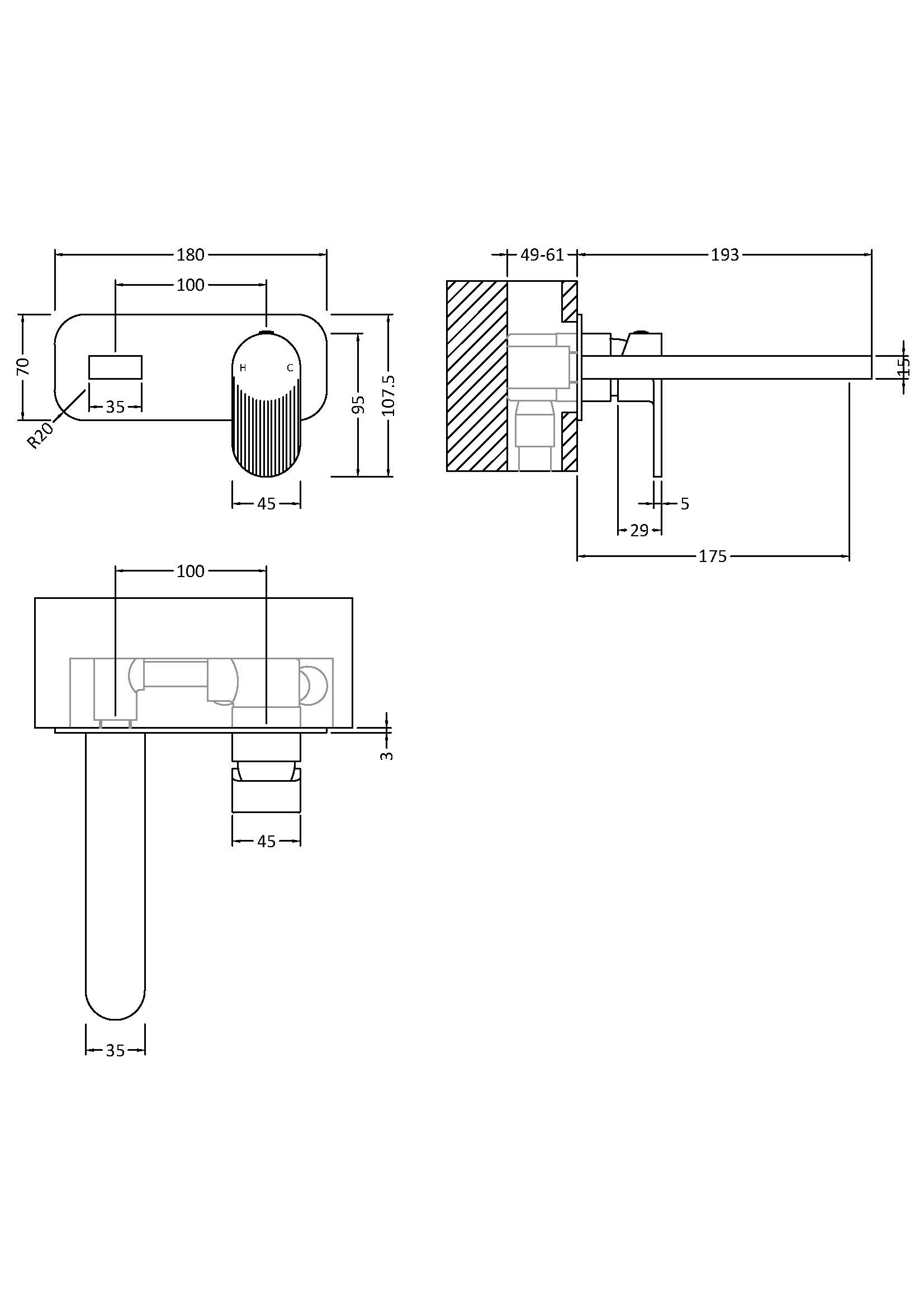 Nuie Wall Mounted 2 Tap Hole Basin Mixer With Plate BIN1528F - Image 3