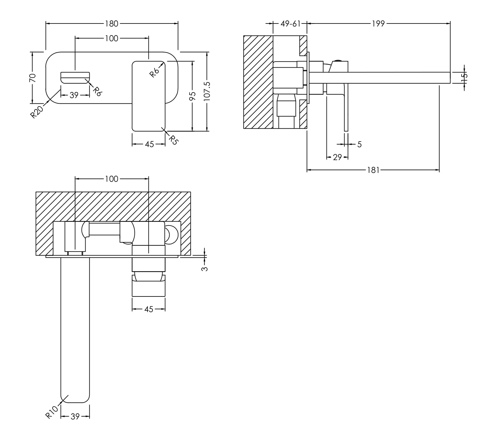 Nuie Wall Mounted 2 Tap Hole Basin Mixer With Plate WIN428 - Image 2