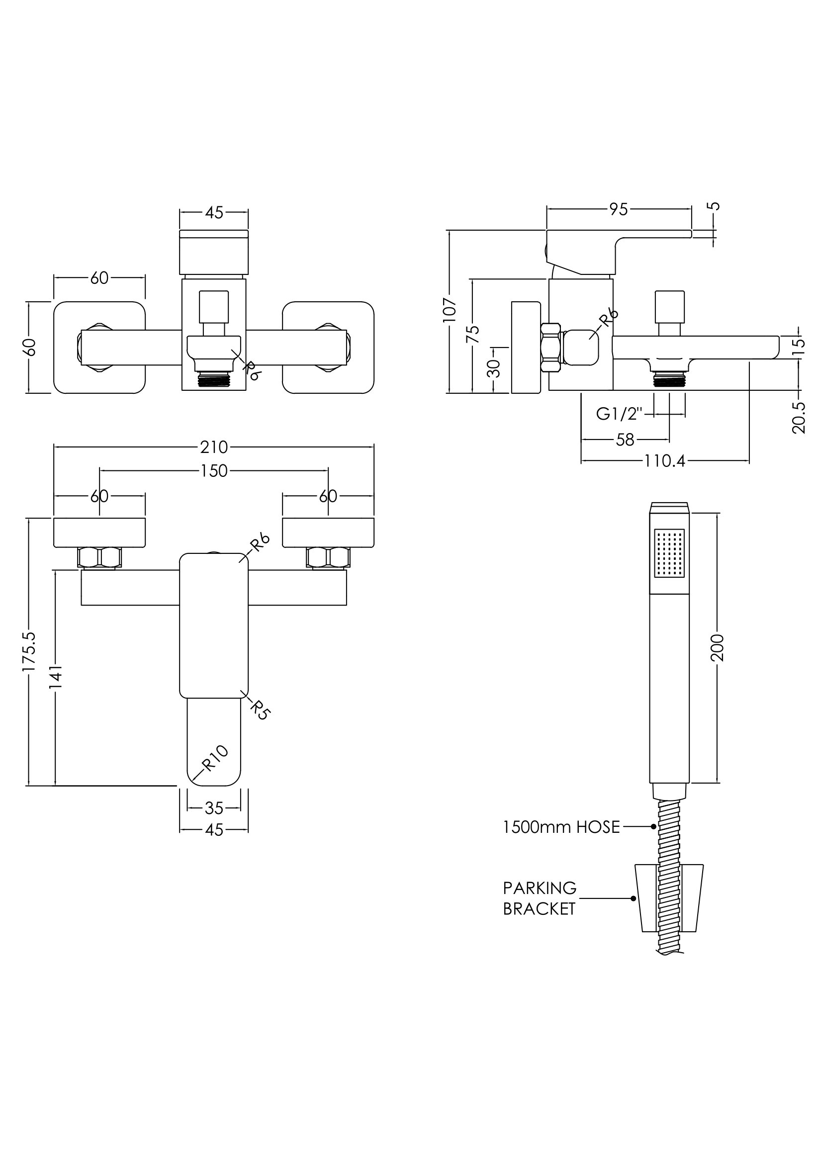 Nuie Wall Mounted Bath Shower Mixer With Kit WIN316 - Image 2