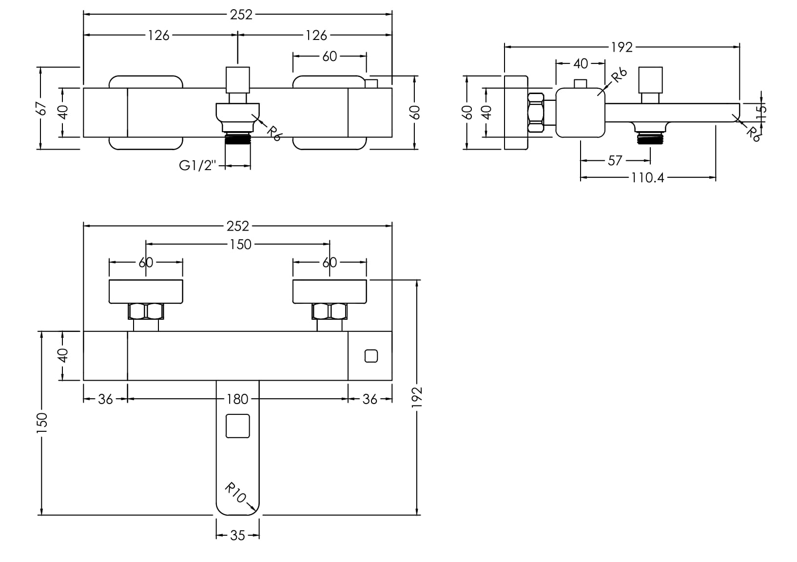 Nuie Wall Mounted Thermostatic Bath Shower Mixer WIN005 - Image 2