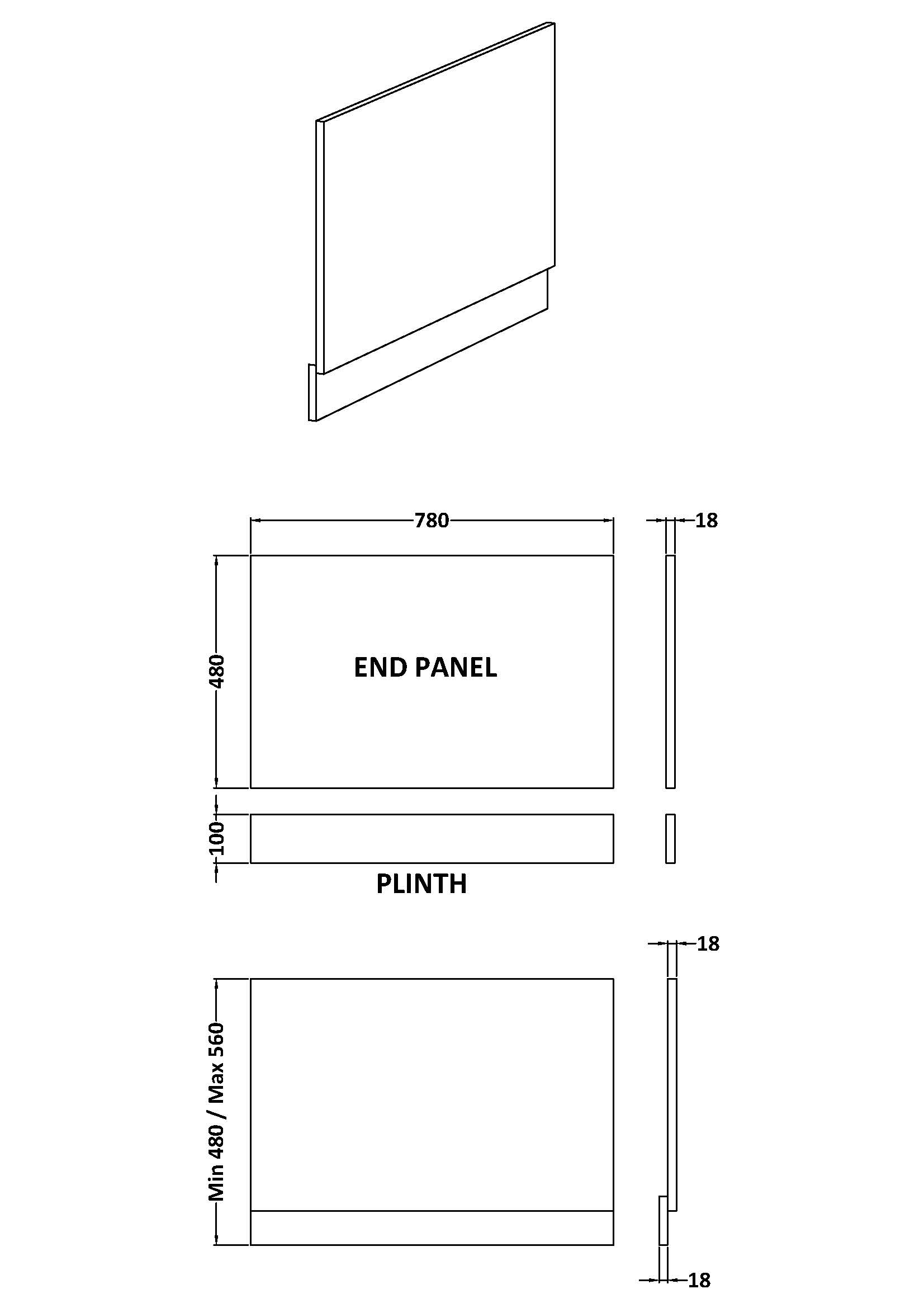 Nuie Waterproof Shower Bath End Panel (800mm) BPR113W - Image 2