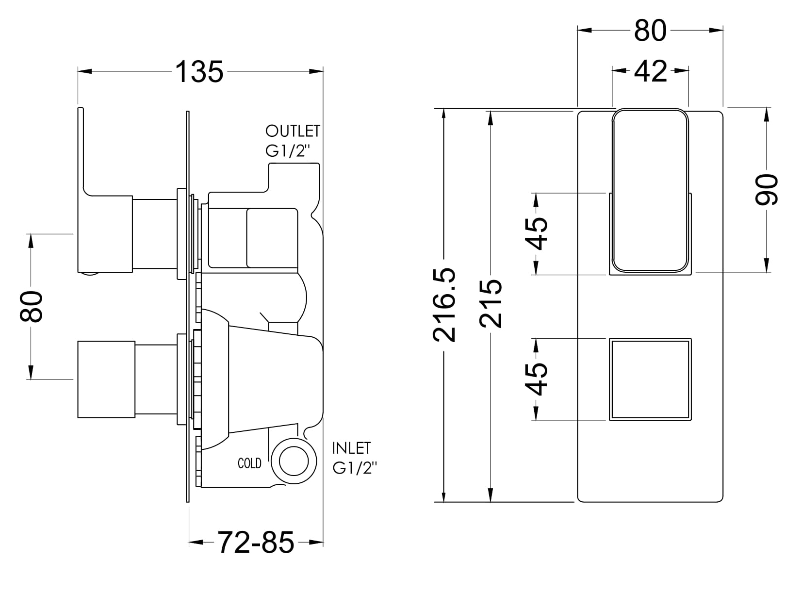 Nuie Windon Twin Thermostatic Valve WIN15TW01 - Image 3